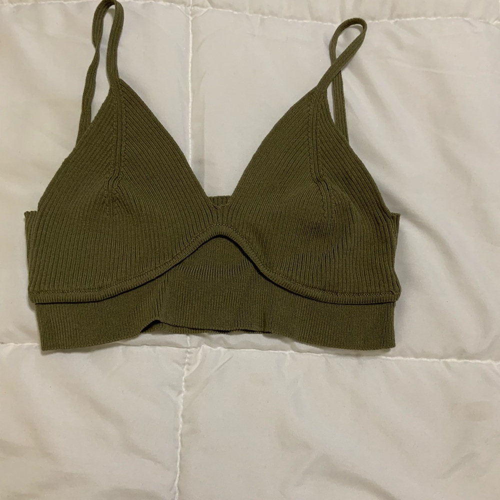 Zara Khaki Ribbed Bralette